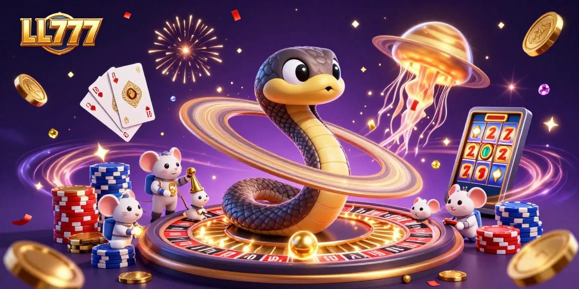 LL777 showcases a dynamic cosmic Casino scene with mice betting on Saturn rings like a roulette wheel.