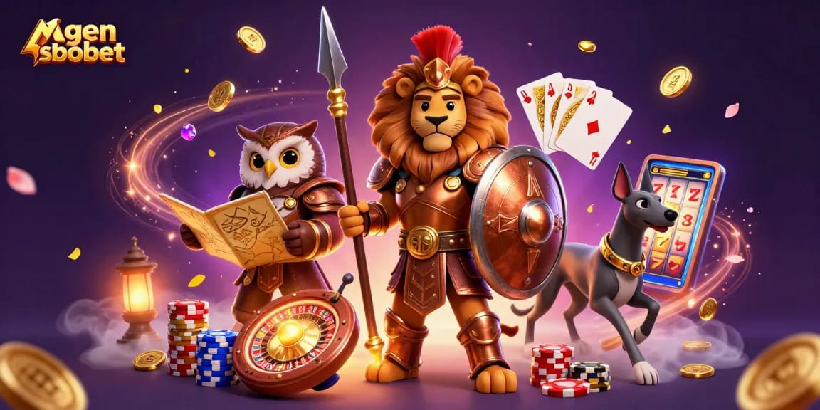 Experience thrilling agen sbobet betting action with vibrant characters amidst golden casino elements.
