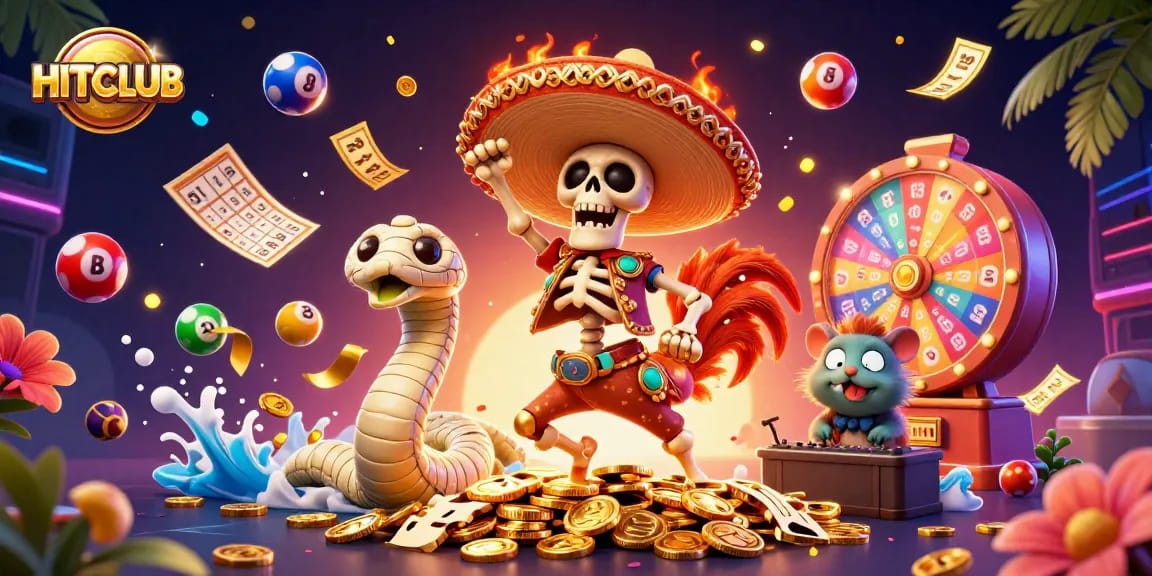 Engage in exciting gameplay at HITCLUB with a lively scene of winning moments featuring colorful lottery elements.