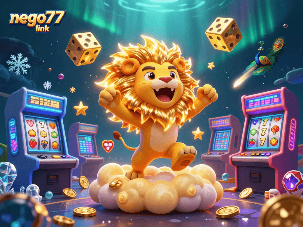 Experience excitement with nego77 link as the sun lion roars amid vibrant casino elements.