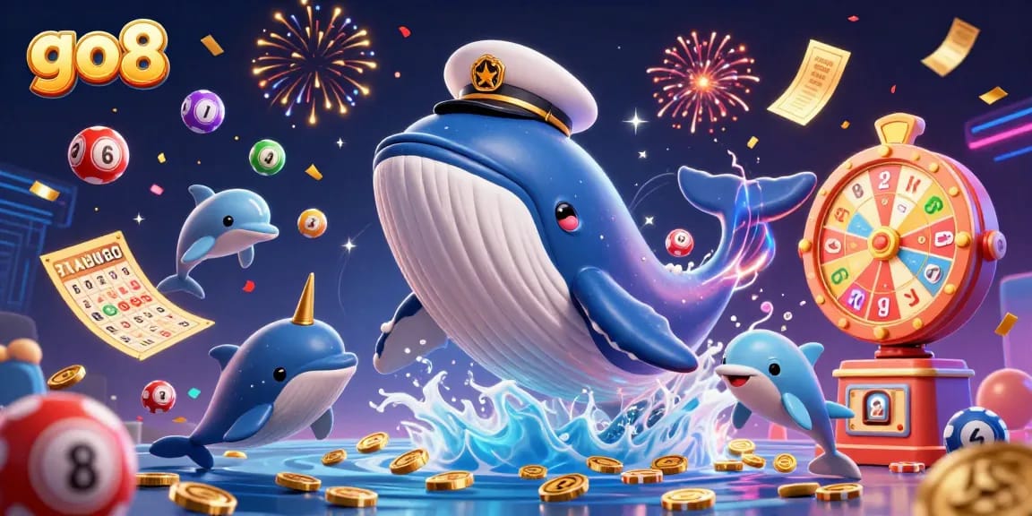 Experience vibrant gameplay with go8, featuring a whale, narwhal, dolphins, and dynamic lottery elements.