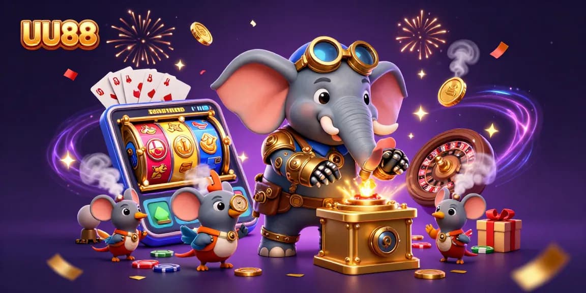 Experience thrilling gameplay at UU88 with a colorful slot machine and engaging casino characters.