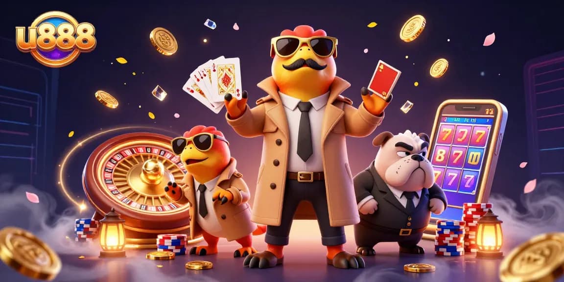 Experience excitement at u888 with raptors in disguise, casino elements, and vibrant action!