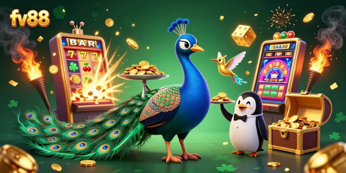 Experience exciting gameplay with fv88, featuring a vibrant 3D casino illustration filled with winning symbols and characters.