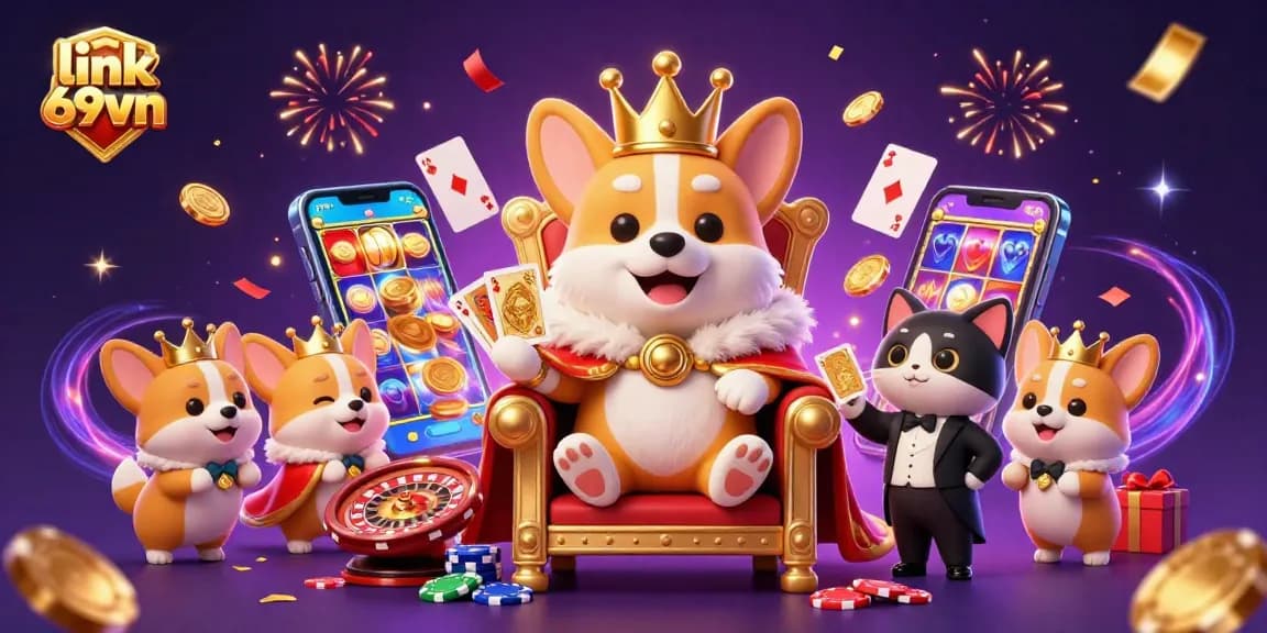 Engage with link 69vn for thrilling online casino gameplay featuring golden cards, slots, and festive atmosphere.