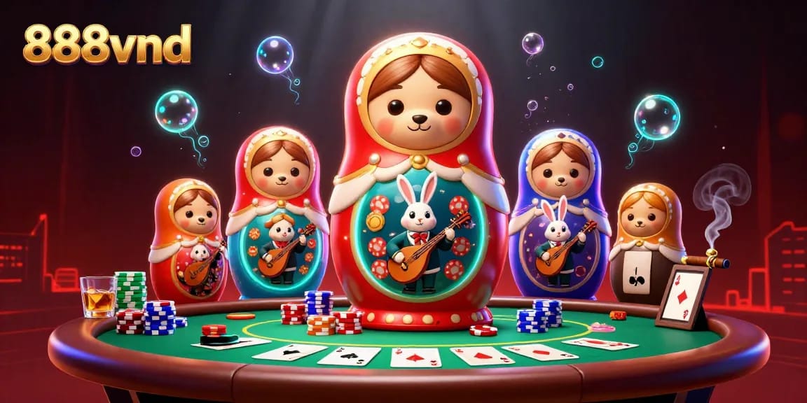 Engage with 888vnd's vibrant 3D scene of casino characters and dynamic gambling elements.