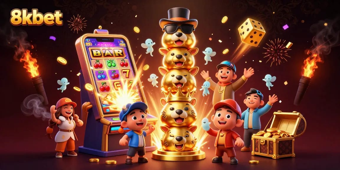 Experience the thrill of 8xbet with a vibrant jackpot scene celebrating casino wins.