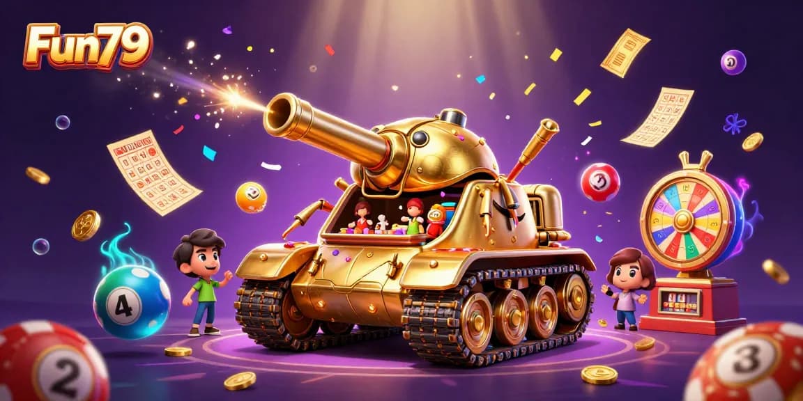 Experience thrilling wins at Fun79's miniature casino inside a golden beetle tank.