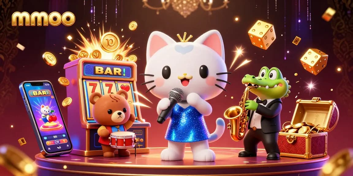 Experience mmoo excitement with lively cartoon characters on a dazzling casino stage, featuring a jackpot explosion.