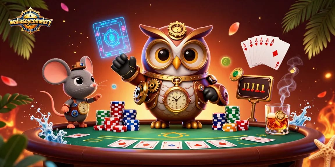 Engaging scene depicting wallaseycemetery's 3D casino world with vibrant characters and gambling elements.