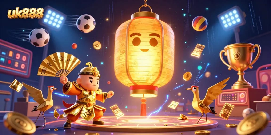Experience the thrilling action at uk888 with colorful spirits and dynamic sports elements in a vibrant casino scene.