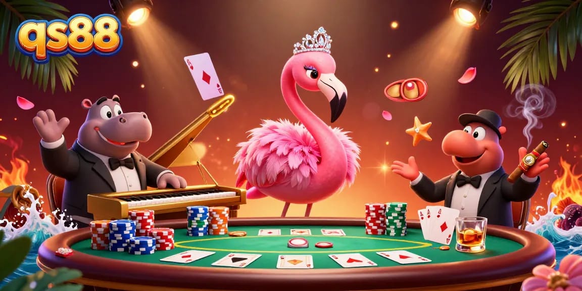 Experience the excitement of qs88 with vibrant casino elements and entertainers in a dynamic illustration