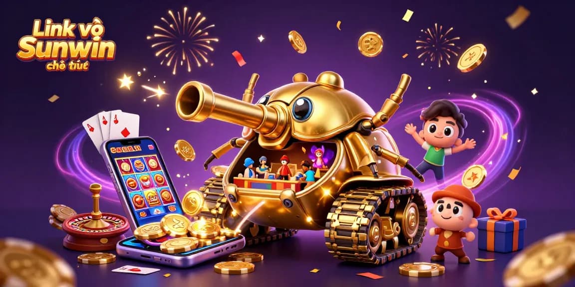 Experience the excitement of Link vào Sunwin chính thức with a colorful 3D casino illustration.