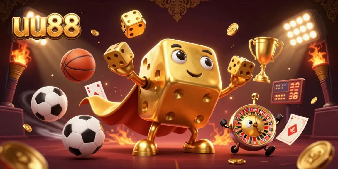 uu88 challenges the odds in an exciting gambling scene with vibrant characters and sports elements.