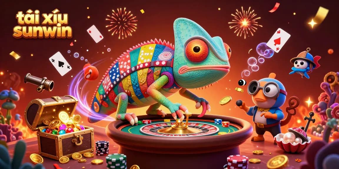 Engage in thrilling tài xỉu sunwin gameplay amidst colorful casino tokens and vibrant treasures.