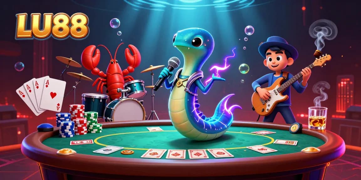 Experience the excitement at LU88 with vibrant underwater casino illustration featuring electrifying characters.