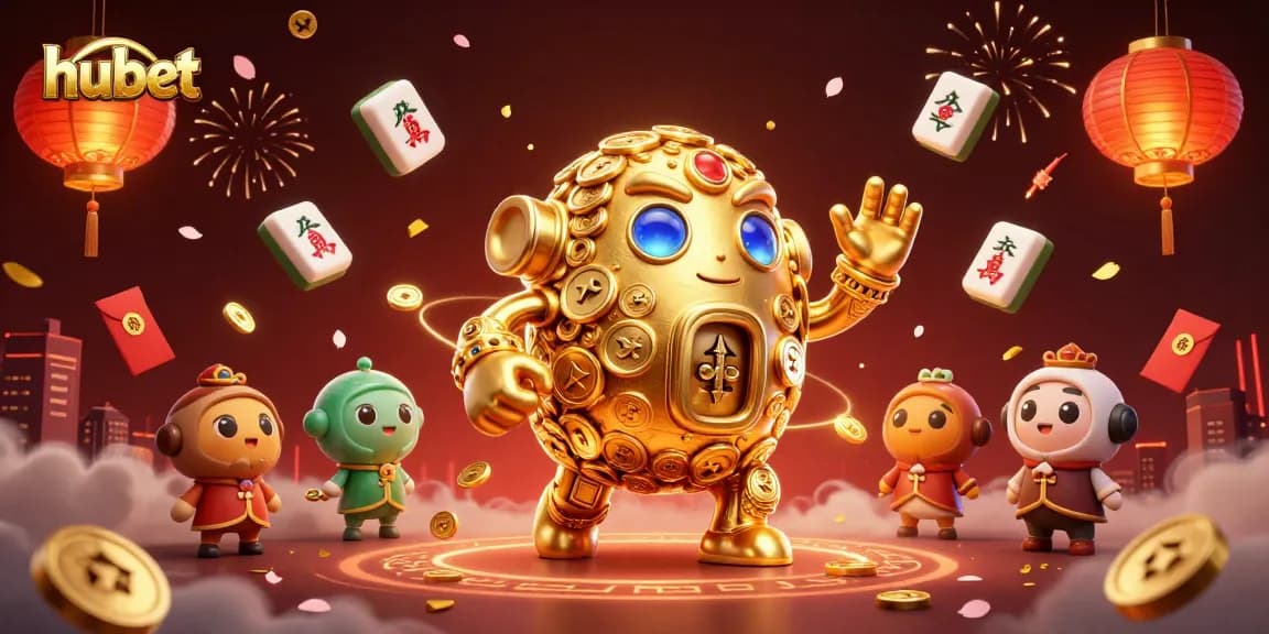 hubet players engaging with a vibrant 3D casino scene featuring gold animations and festive elements