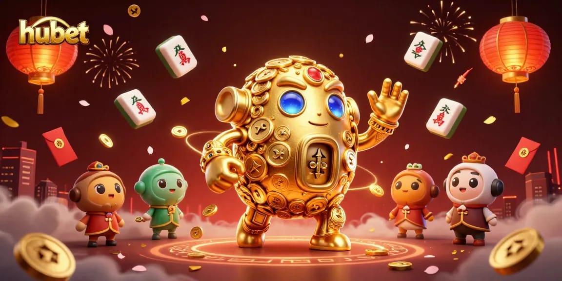 hubet players engaging with a vibrant 3D casino scene featuring gold animations and festive elements
