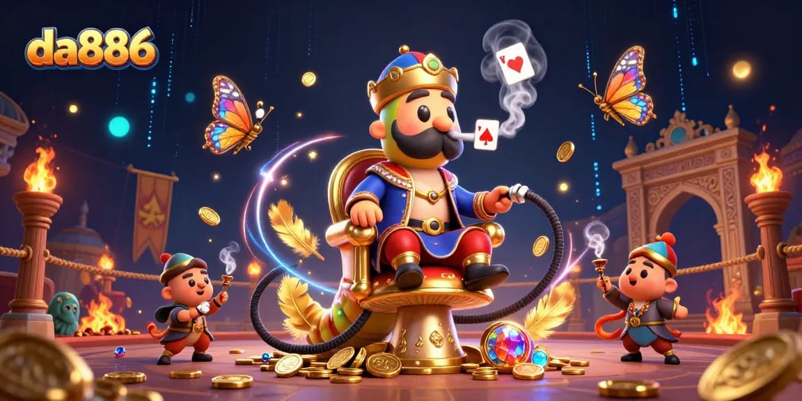 Experience excitement at da886 with a vibrant 3D illustration of casino-themed characters and elements.