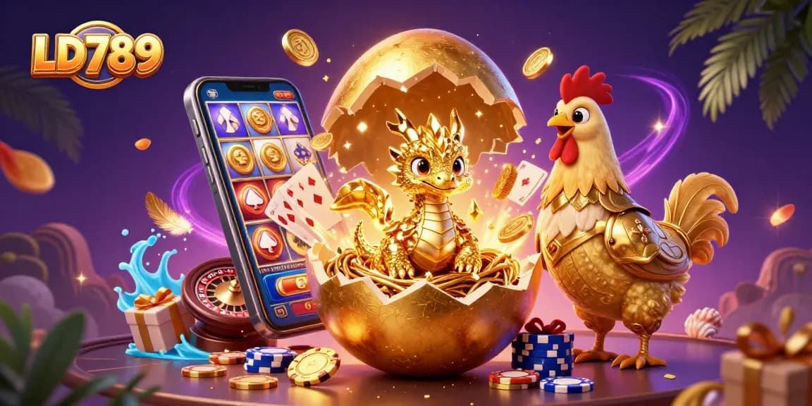 Experience the thrill of LD789 with a dazzling illustration featuring a golden dragon and vibrant casino elements.