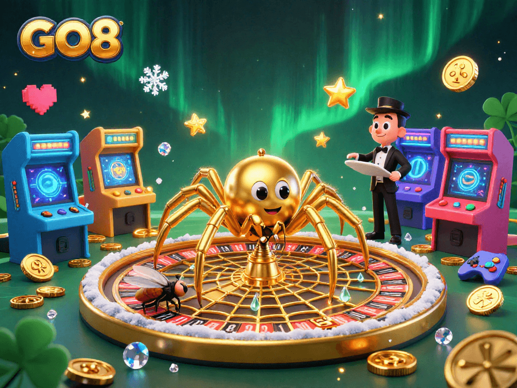 GO8 offers a thrilling experience as a fly makes bets amid a casino-themed scene.