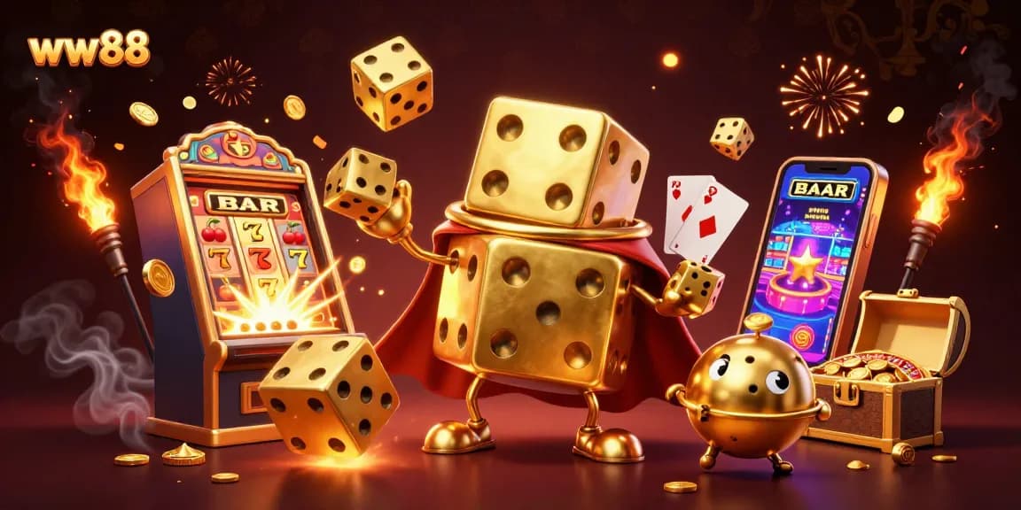 Experience thrilling wins at ww88 with vibrant 3D casino action featuring golden dice and jackpot slots!