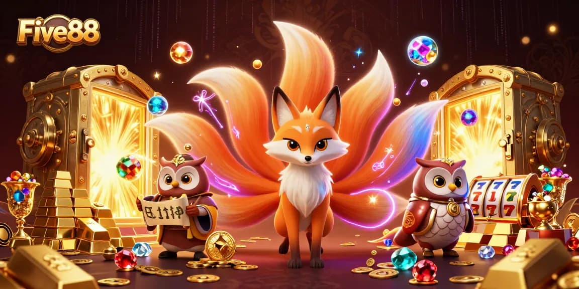Five88's slot gaming experience illustrated with vibrant effects and enchanting characters.