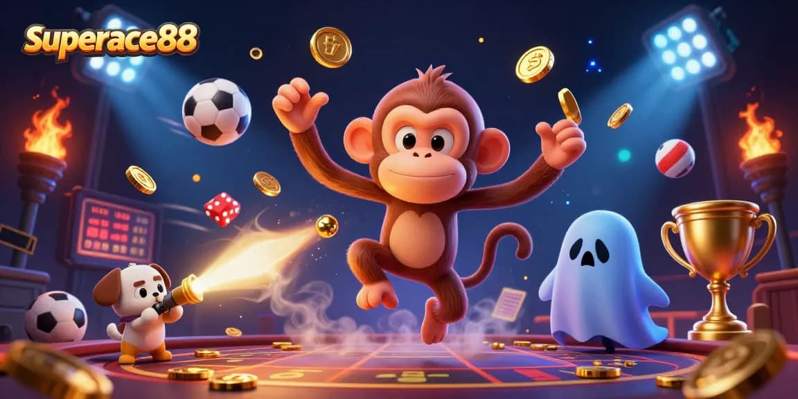 Superace88 offers thrilling action in a haunted casino with a mischievous poltergeist juggling gold.