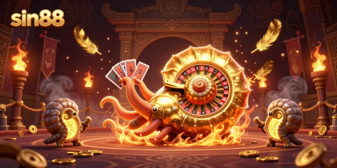 Experience sin88's vibrant 3D casino world featuring a unique nautilus roulette wheel and glowing ammonites.