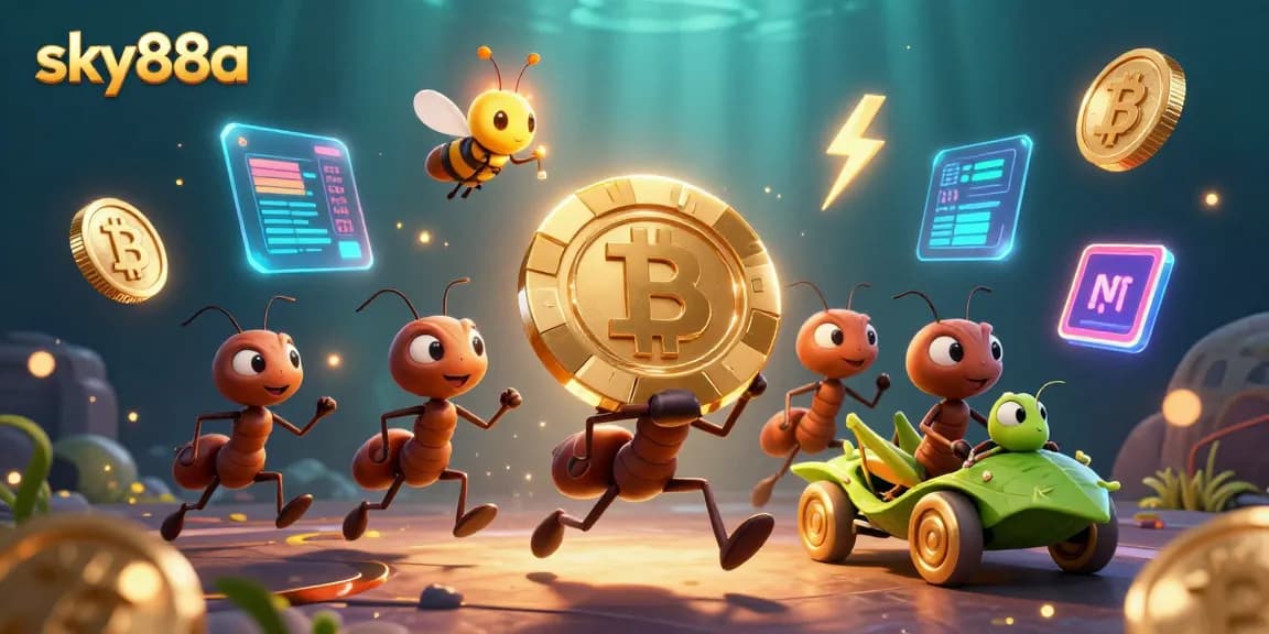 Join the action at sky88a where cartoon ants steal giant poker chips in a vibrant casino scene!