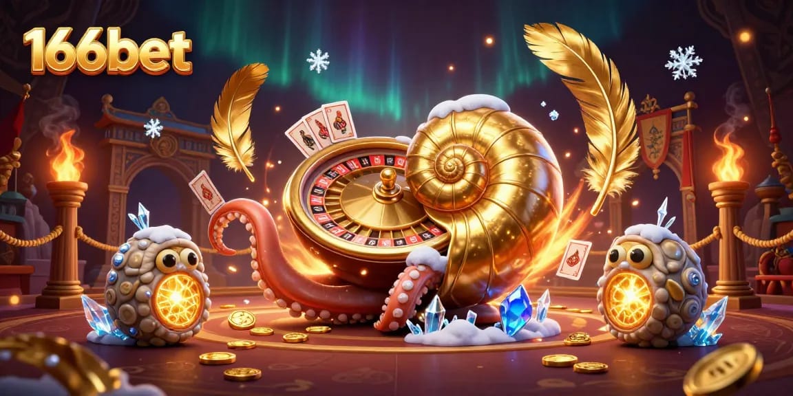 Play exciting games at 166bet with a dynamic casino theme featuring a giant nautilus and glowing ammonites.