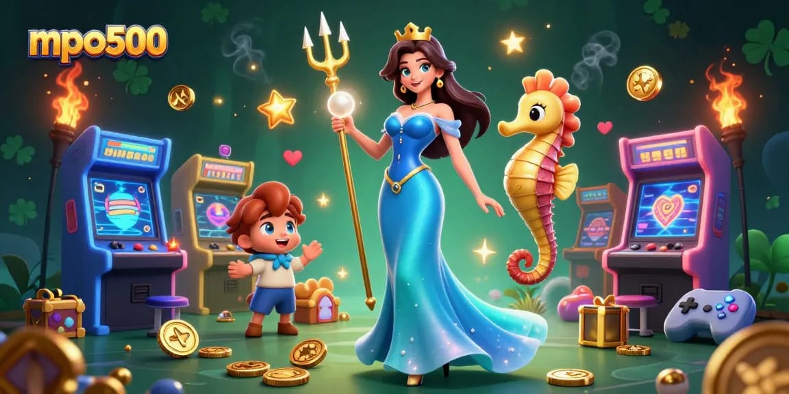 Experience the thrilling gaming world of mpo500 with vibrant slot machines and mystical underwater elements.