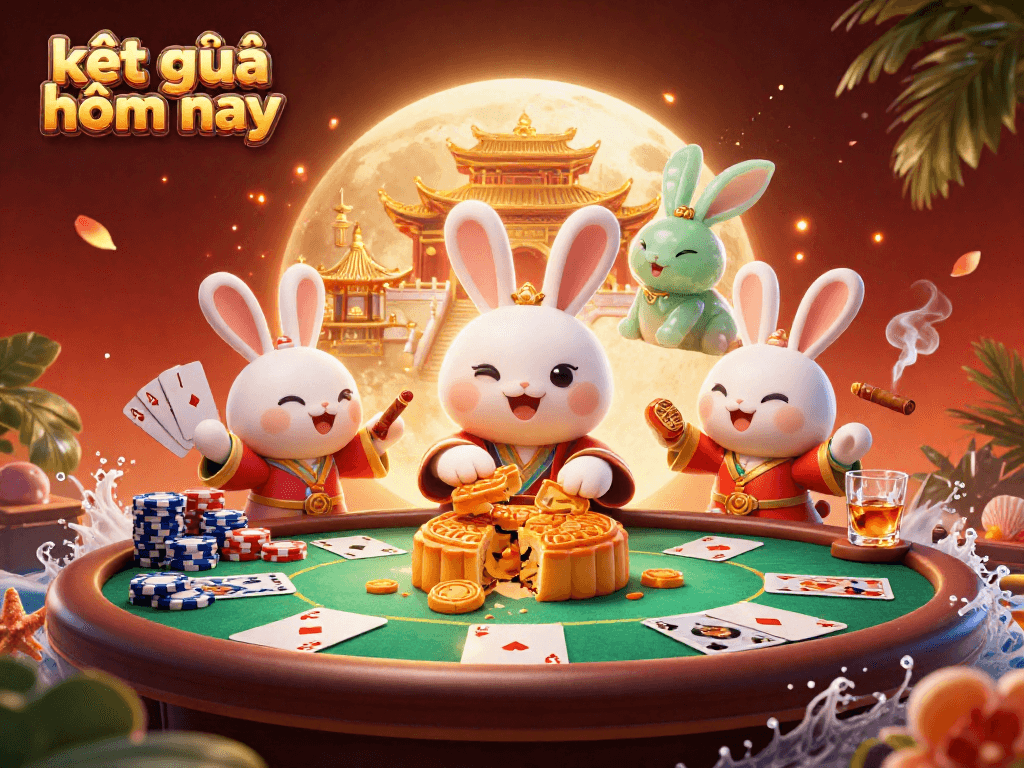 Experience rapid results with kết quả hôm nay featuring a lively 3D moon-themed poker scene.