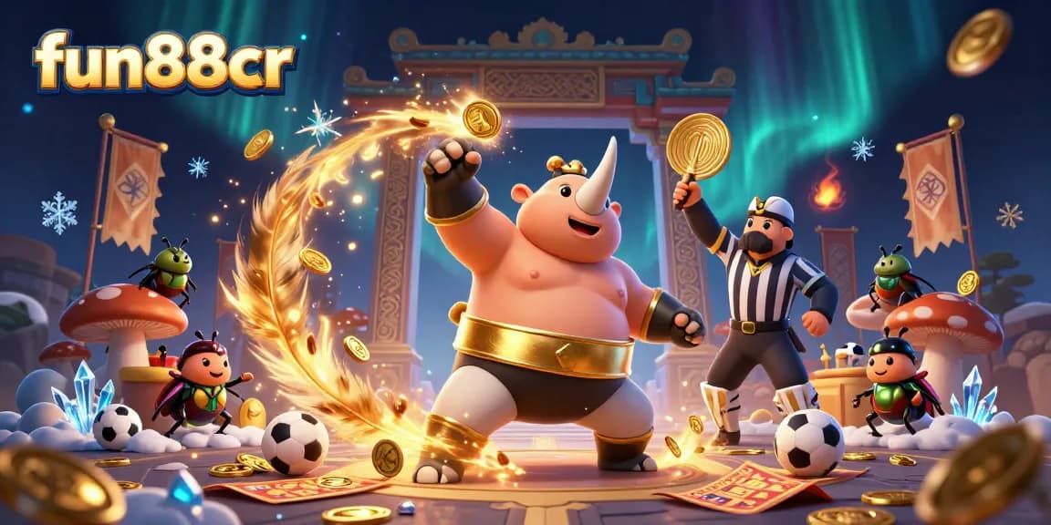 Engage in thrilling sports betting at fun88cr with dynamic scenes of beetle champions and exciting elements.