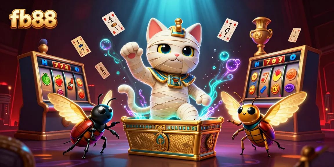 Engage with fb88’s thrilling slot experience featuring a dynamic pyramid casino scene with colorful symbols.