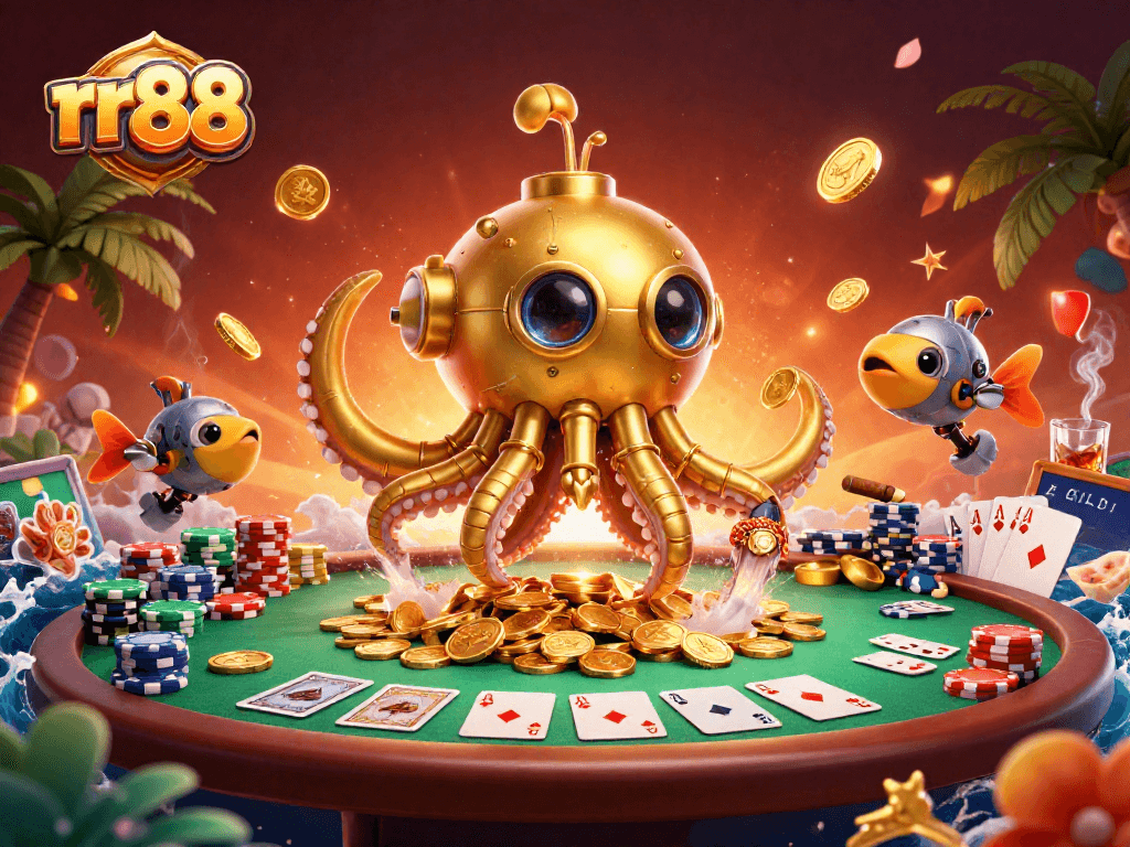 Engage in thrilling gameplay with rr88 featuring a kraken submarine rising from golden coins.