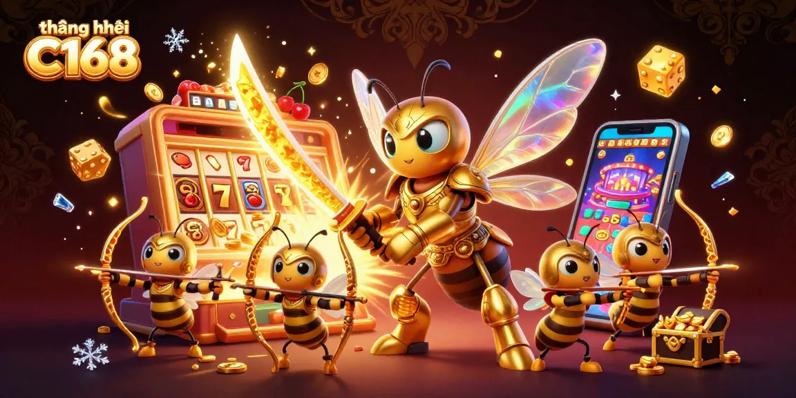 Experience the vibrant action of thương hiệu C168 in this casino scene featuring a golden hornet hero and dynamic gameplay elements.