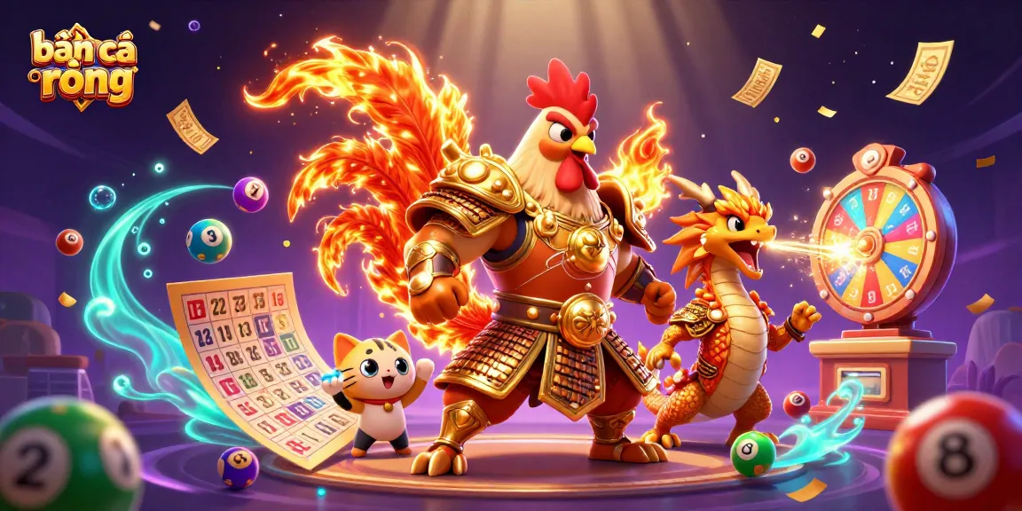 Bắn cá rồng warriors engage in vibrant 3D action with animated lottery elements.