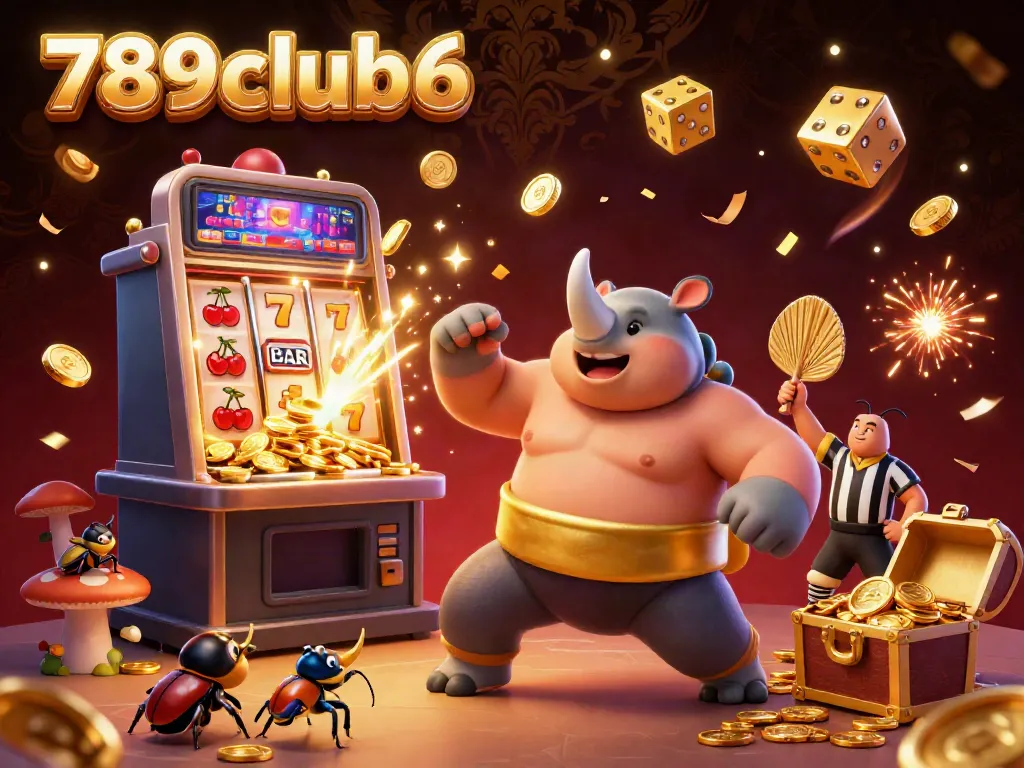 Experience thrilling moments at 789club6 with cartoon champions and a dynamic casino scene.