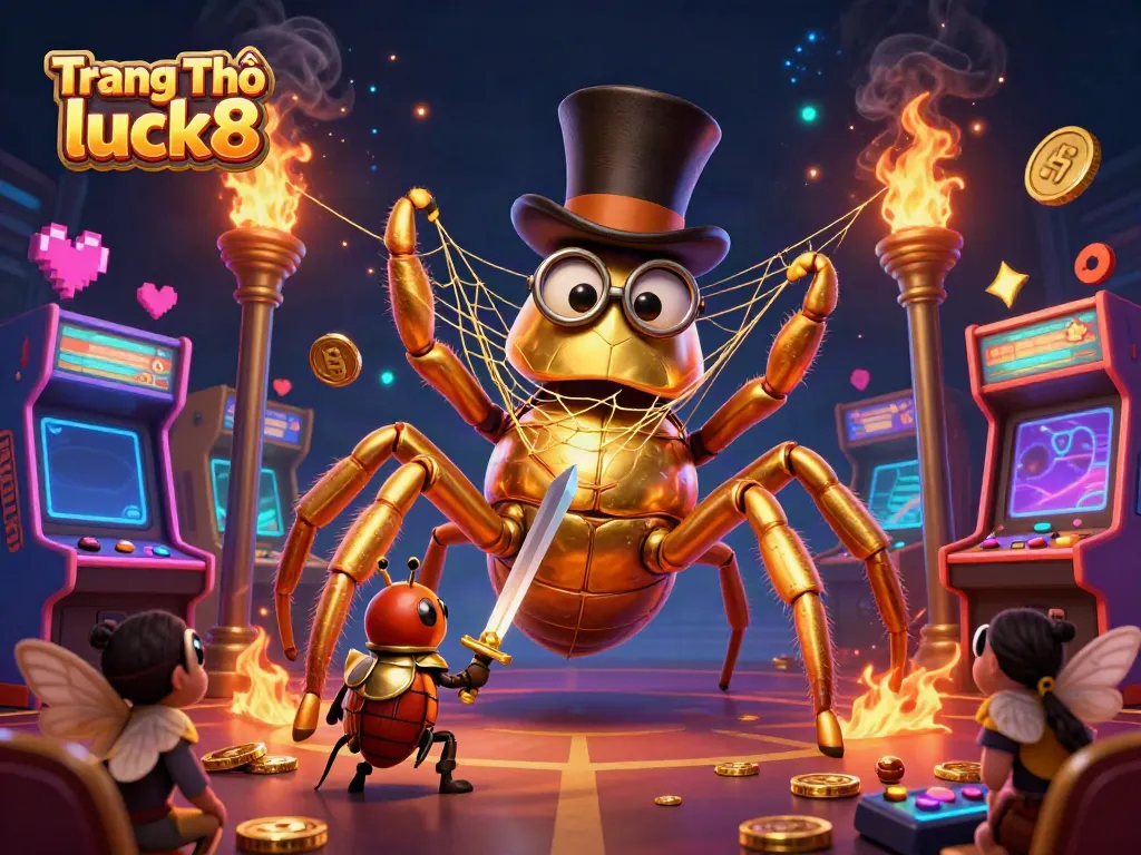 Experience the excitement of Trang Chủ luck8 with a colorful 3D casino scene featuring a golden tarantula and a beetle knight.