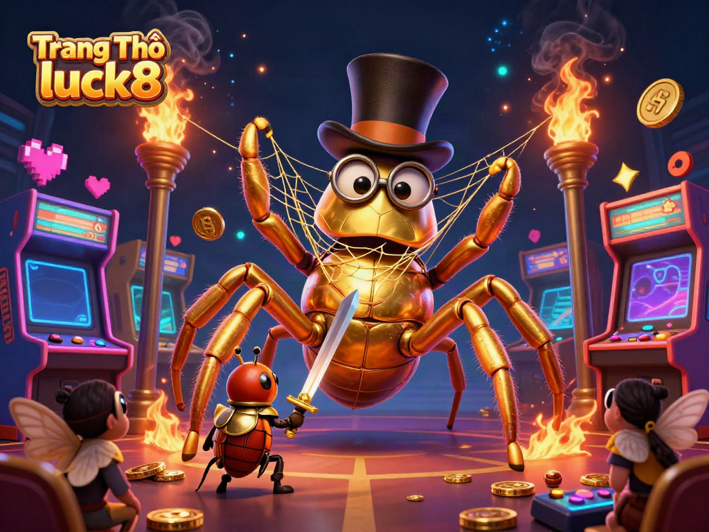 Experience the excitement of Trang Chủ luck8 with a colorful 3D casino scene featuring a golden tarantula and a beetle knight.