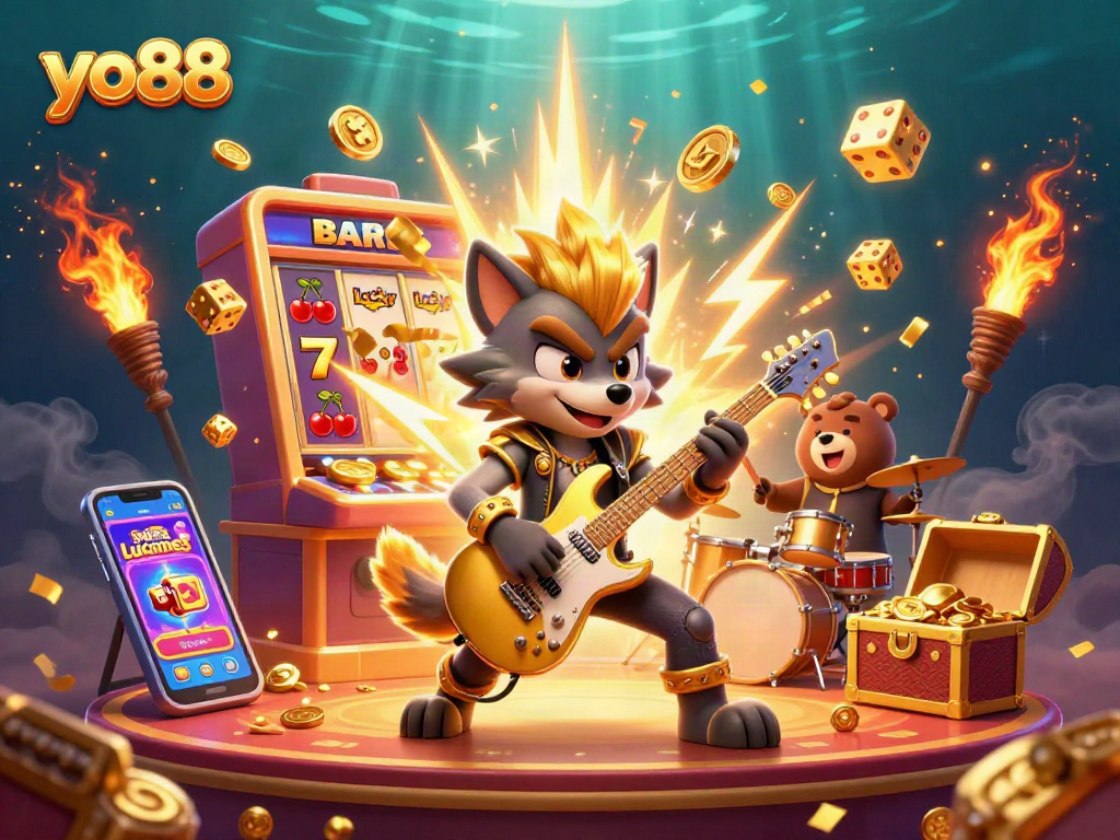 Experience thrilling action with yo88 as a rock star wolf electrifies the casino stage.