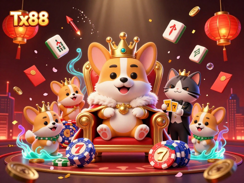 Experience the thrilling slots and jackpots at Tx88 in a vibrant 3D casino scene.