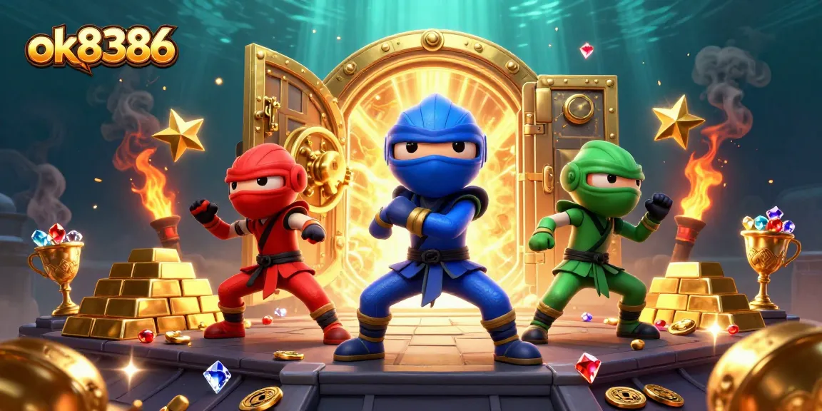 Engage in thrilling gameplay with ok8386, as ninja chameleons showcase martial arts amid treasures.