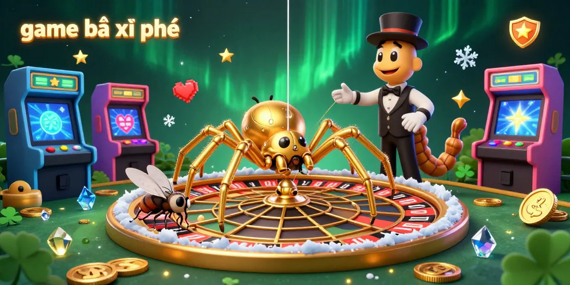 Bets spin on game bài xì phé as a golden spider, croupier centipede, and glowing game elements create a vibrant casino scene.