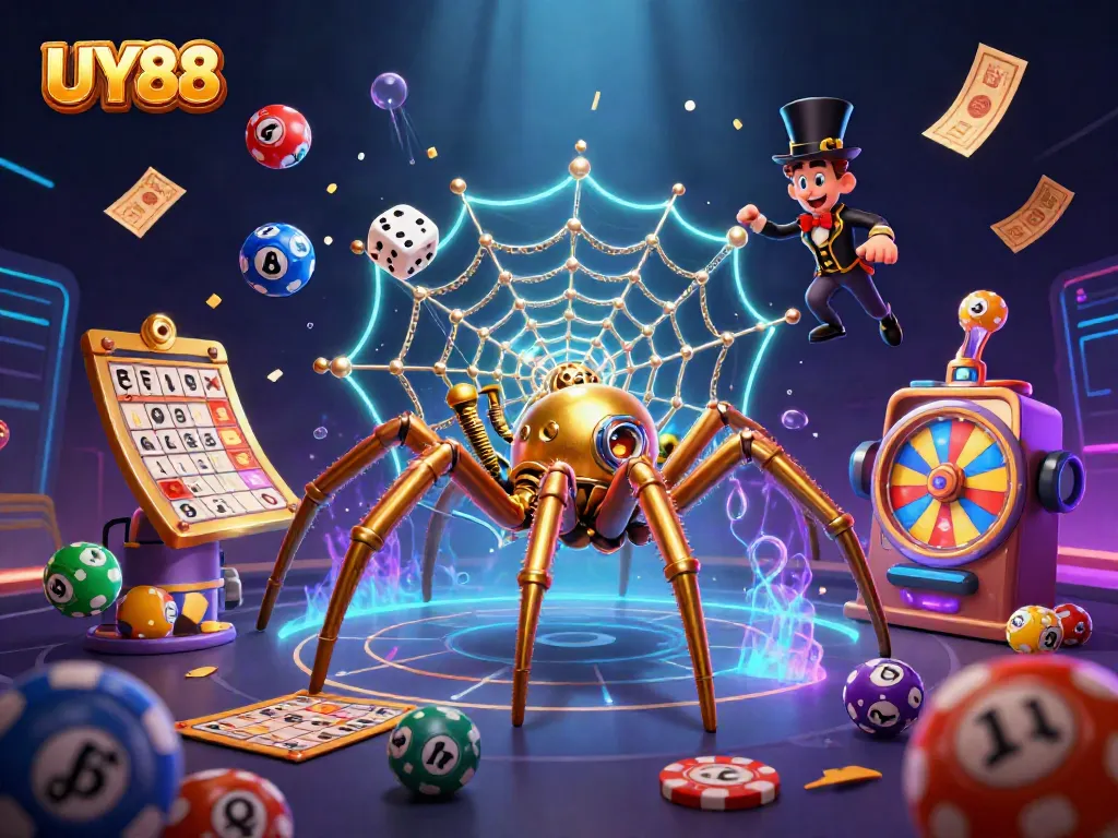 Join the excitement at UY88 with a vibrant steampunk casino-themed illustration bursting with action.