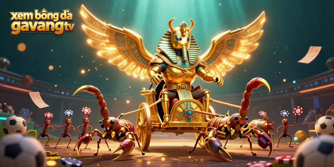 Engage in xem bóng đá gavangtv with an exciting scene featuring a scarab beetle and vibrant sports elements.