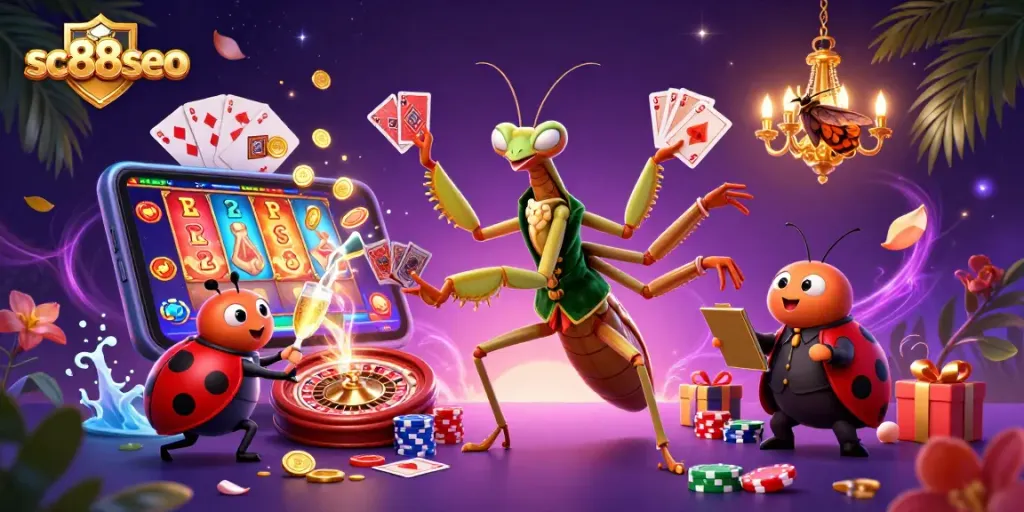 Engage in thrilling games at sc88seo, featuring a vibrant casino scene with exciting characters.