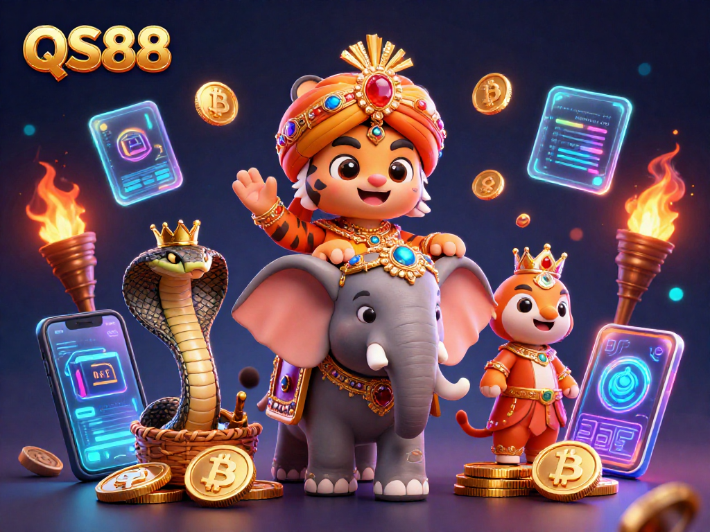 Experience the thrill of gambling at QS88 with colorful casino elements and energetic characters.