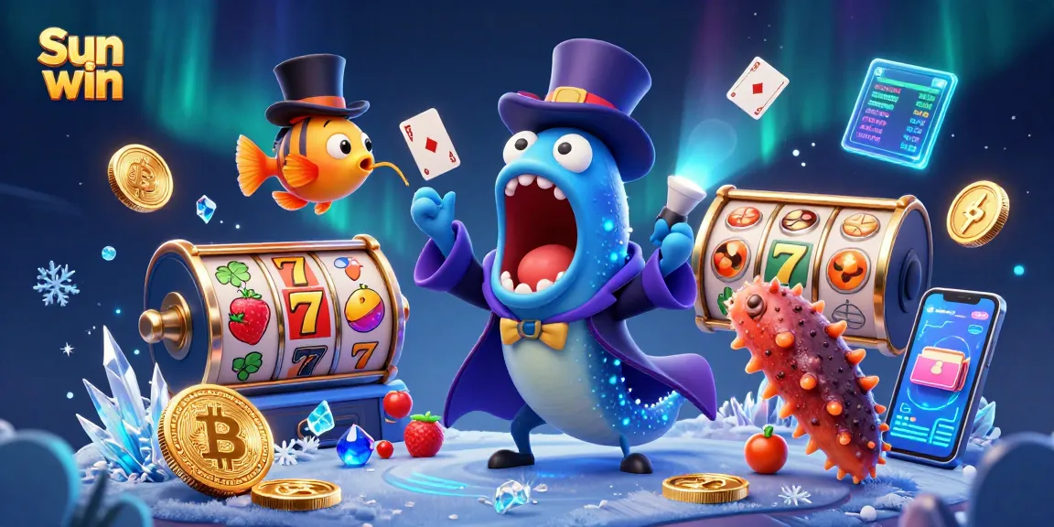 Experience the thrills of Sun win with dazzling card tricks and rich gaming elements in this vibrant illustration.